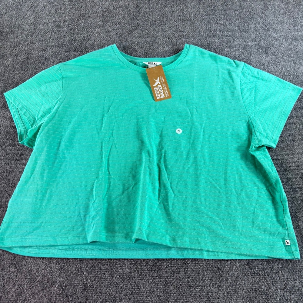 Eddie Bauer T-Shirt Womens XL Seagreen Ripple Jacquard Crew Neck NWT‎ Casual Tee